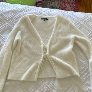 Pacsun Kendall & Kylie Long Sleeve soft fuzzy white tie cardigan
